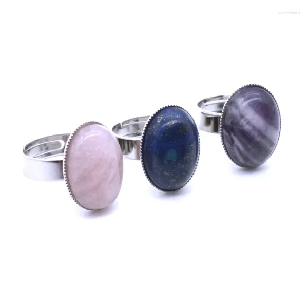 Anillos de racimo Piedra ovalada Anillo de cabujón Ojo de tigre Ópalo Azul Blanco Púrpura Verde Rosa Cristal ajustable para mujeres Hombres Joyería de dedo