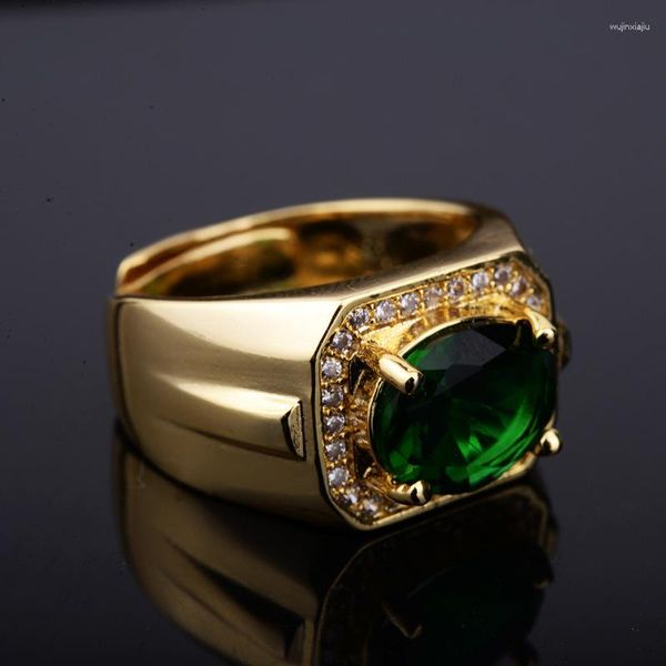 Cluster Rings Overbearing 18K Gold Incrusted Grandmother Emerald Oval Men's Open Ring