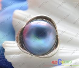 Anneaux de cluster P3285 Hege Real 20mm Blue South Sea Mabe Pearl Crescent Ring 925Silver