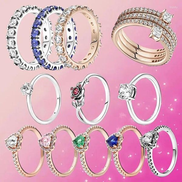 Cluster Anneaux Pa Dor S925 Siltling Silver Exquis Love Shining Stars Zircon Women Pan Ring Wedding Gift High Quality Fashion Charm bijoux