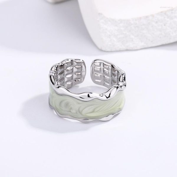 Anillos de racimo PANJBJ 925 Sterling Silve Wave White Dropwise anillo esmaltado para mujer chica regalo diseño Irregular amplia joyería gota