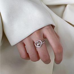 Cluster ringen Panjbj 925 Sterling Silver Love Stacking Open Ring vrouwelijke creatieve persoonlijkheid retro verweven holle hartvormig