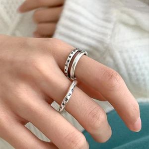 Bagues de cluster Panjbj Argent Couleur Mobius Star Bague pour femmes fille rétro immémorial superposé bijoux cadeau d'anniversaire goutte