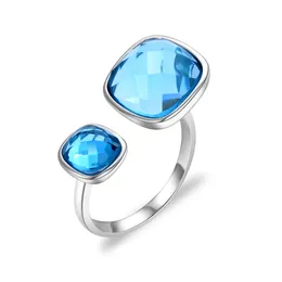 Clusterringe PANQDIY Blauer Zirkon Ehering 925 Sterling Silber vergoldet Einstellbare Edelstein Verlobung für Frauen Schmuck Geschenk