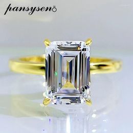 Cluster Anneaux Pansysen 18k Couleur en or solide 925 argent sterling 7 10 mm Cut émeraude diamant Moisanite simulé pour femmes Fine juif 303v