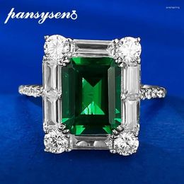 Cluster Anneaux Pansysen 925 STERLING Silver 2CT Emerald Cut High Carbon Diamond Gemstone Anniversary Fine Jewelry Ring Women Gift