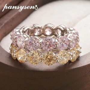 Cluster Anneaux Pansysen 925 Serling Silver 5 mm Round Lab Pink Sapphire Citrine Ring pour les femmes Bijoux de fiançailles de mariage