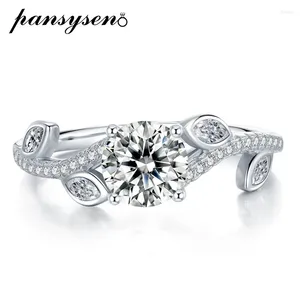 Bagues de cluster Pansysen classique 925 en argent sterling 1ct coupe ronde simulée moissanite diamant bague de fiançailles de mariage de luxe bijoux fins