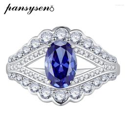 Bagues de cluster Pansysen Luxe 925 Sterling Argent 6 9mm Ova Cut Tanzanite Gemstone Pour Femmes 18k Or Blanc Plaqué Party Fine Bijoux