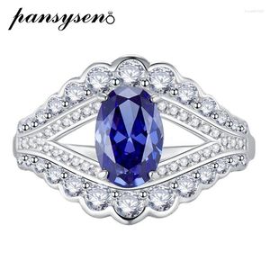 Bagues de cluster Pansysen Luxe 925 Sterling Argent 6 9mm Ova Cut Tanzanite Gemstone Pour Femmes 18k Or Blanc Plaqué Party Fine Bijoux