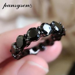 Clusterringen Panysen Solid 925 Sterling Silver Round Cut Created Obsidian Black Gemstone For Women Vintage Fine Jewelry Ring Groothandel