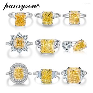 Cluster anneaux Pansysen Sparkling 925 argent sterling écrasé Cut Citrine Gemstone Ring pour femmes