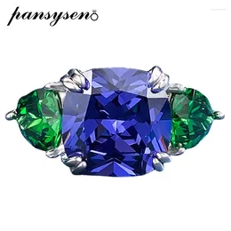 Clusterringen Pansysen Vantage 925 Sterling Silver 10x10mm kussen Cut Tanzanite Emerald Gemstone voor vrouwen Jubileum Fine Jewelry