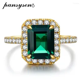 Clusterringen Panysen Vintage Solid 925 Sterling Silver 3CT Emerald Ring Anniversary Party 18K Gold Golde Fine Jewelry Gifts Drop
