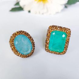 Anillos de racimo paraiba azul claro ovalado anillo ajustable ajustable con punta manual diamante de cristal natural piedra de fusión para mujeres