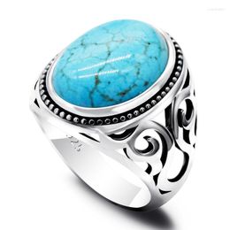 Cluster Ringen Patroon 925 Sterling Zilveren Heren Ring Grote Turquoise Punk Hoge Sieraden Luxe Gift Groothandel Drop