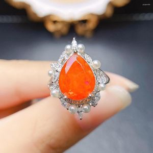 Cluster anneaux de poire Coupe 9x13 mm Orange Fire Orange Opal 925 Silver Octobre Birthstone Promise Promised Engagement Wedding