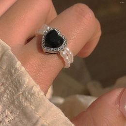 Bagues de cluster perle perle pour femmes corde élastique amour strass bague de doigt vintage bijoux de fête accessoires de mariage cadeaux