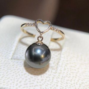 Clusterringen Parelring Fijne sieraden Solid 14K Goud Ronde 10-11 mm Natuur zeewater Tahiti Pearls For Women Presents