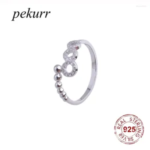 Cluster ringen Pekurr 925 Sterling Silver Round Bubble Watrop Bead For Women Zirkon Circle Ring Ring Sieraden Bruiloft Gift
