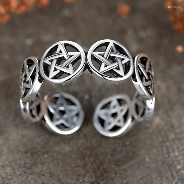 Anillos de racimo Pentagram Punk Anillo de dedo plateado ajustable para hombres Mujeres Corea Moda Hip Hop Street Motorcycle Fiesta Joyería