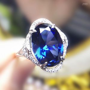 Clusterringen per sieraden Blue Sapphire Big Ring 11ct Gemstone 925 Sterling Silver Fine T20432 Rita22