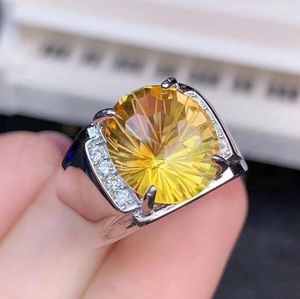 Bagues de grappe par bijoux hommes bague naturelle véritable citrine 4.5ct grosse pierre précieuse 925 argent sterling fin S972503