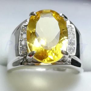 Bagues de grappe par bijoux Hommes Bague Naturel Réel Citrine Doigt 6.5CT Gemstone 925 Sterling Silver Fine Yellow Crystal S808021