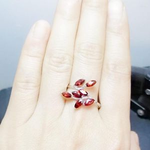 Bagues de cluster par bijoux Natural Garnet Leaf Style Ring 925 STERLING Silver pour les femmes ou 0,1ct 7pcs Gemstone C95607