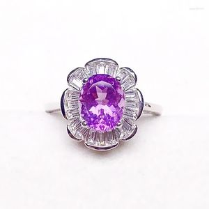 Clusterringen per sieraden Natural Real Amethyst Flower Luxury Ring 925 Sterling Silver 7 9mm 1.8ct Gemstone Fine X222191