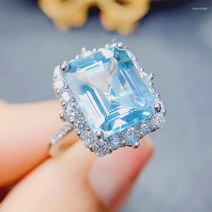 Clusterringen per sieraden natuurlijke echte blauwe topaas rechthoek grote ring 10 12 mm 8ct edelsteen 925 sterling zilver fijn J22557