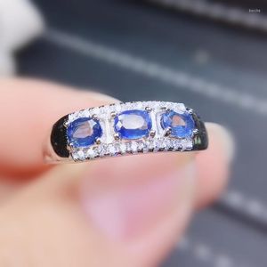 Clusterringen per sieraden Natuurlijke echte blauwe saffierring 925 Sterling Silver Fine 0.35ct 3pcs Gemstone R8081719