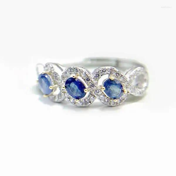 Cluster Anneaux par bijoux Natural Real Blue Sapphire Ring 925 STERLING SILP 3 4MM 0,35CT 3PCS GEM STAILLE APECI pour les hommes ou les femmes T23609