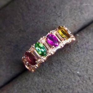 Cluster Ringen Per Sieraden Natuurlijke Echte Kleurrijke Toermalijn Ring 925 Sterling Zilver 0.35ct 4 stks Edelsteen J8060405