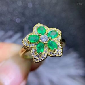Clusterringen per sieraden Natuurlijke Emerald Flower Ring 925 Sterling Silver 3 4mm 0,25ct 5pcs Gemstone Fine S912268