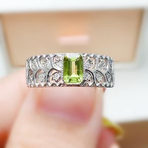 Clusterringen per sieraden Natuurlijke echte groene peridot rechthoekring 925 Sterling zilver 4 6 mm 0,8ct Gemstone Fijn T232236