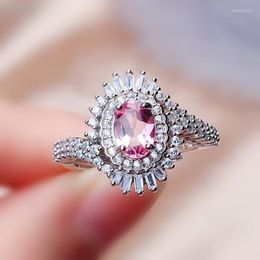 Bagues de cluster par bijoux naturel véritable tourmaline rose bague de style de luxe 0.9ct pierre précieuse 925 argent sterling R205183