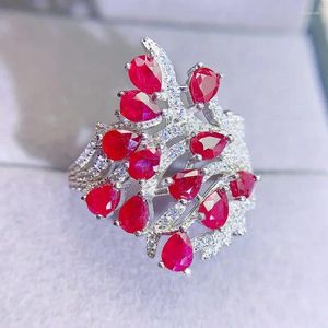 Clusterringen per sieraden Natuurlijke echte rode robijn Ring Luxe bloemstijl 925 sterling zilver 0,3 ct 12 stuks edelsteen fijn LX231217