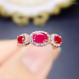 Bagues de cluster par bijoux naturel véritable bague rubis rouge 925 argent sterling 0,35ct 2pcs 0,6ct 1pc pierre précieuse fine J236211