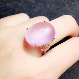 Clusterringen per sieraden Natural Real Rose Quartz Ring 925 Sterling Silver 11ct Big Gemstone J912236