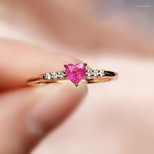 Clusterringen per sieraden Natural Real Ruby Love Heart Style Ring 925 Sterling Silver 0.4ct Fine R9122510