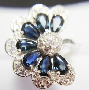 Clusterringen per sieraden Natural Real Sapphire Flower Ring 925 Sterling Silver 0.4ct 7pcs Gemstone Fine C90118009