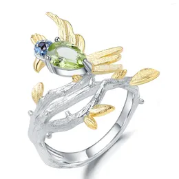 Cluster anneaux parfaits mignons bird animal Design naturel peridot 925 Sterling Silver Party for women