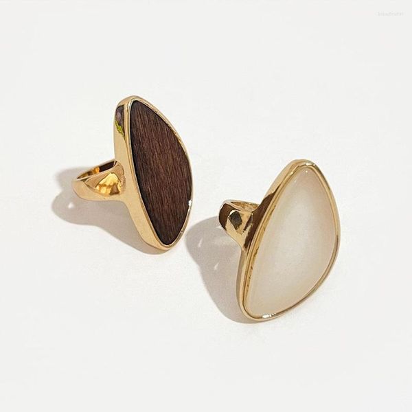 Anillos de racimo Peri'sBox 2 diseños de madera oscura para mujer, Color dorado Irregular, declaración geométrica, joyería de gran tamaño para todos los días 2022