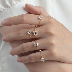 Anillos de racimo Peri'sbox 925 plata esterlina gran Zirconia cúbica anillo ajustable para mujeres minimalista claro Cz piedra joyería