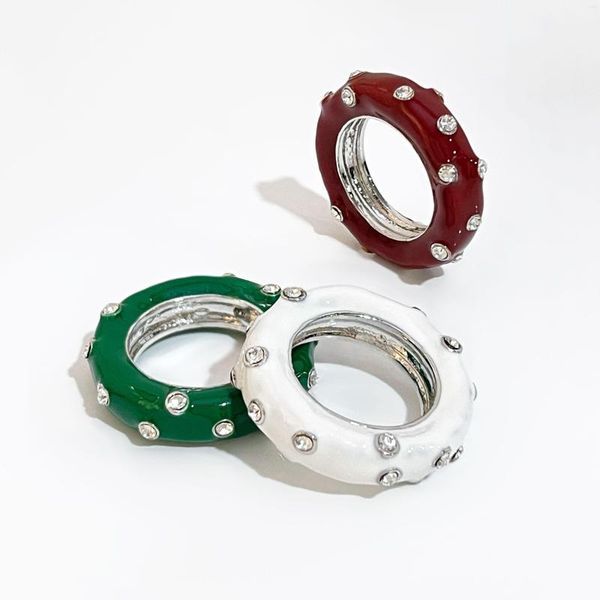 Anillos de racimo Peri'sBox Venta al por mayor Chunky Hecho a mano Anillo de esmalte colorido con micro diamantes de imitación para mujeres Aceite de goteo de aleación de zinc apilable