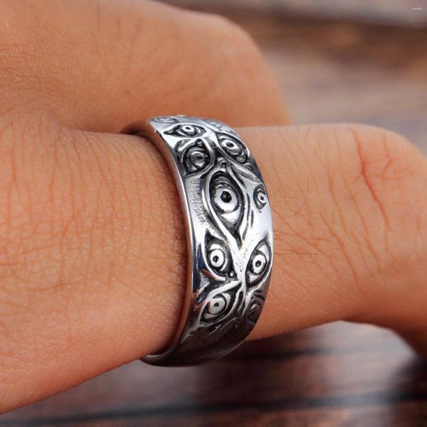 Anillos de racimo Personalidad Vintage Plateado Plata Demon Eye Ring Motocicleta Fiesta Punk Estilo Biker Mujeres Hombres Cool Hip Hop Joyería