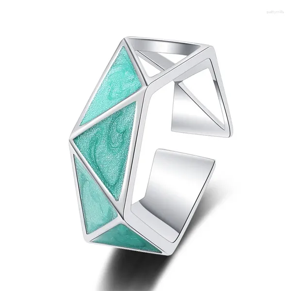 Anillos de racimo anillo de patrón de geometría triangular personalizada para dama Accesorios de los dedos Mujeres 925 STERLING SILE ABRIR TAMAÑO