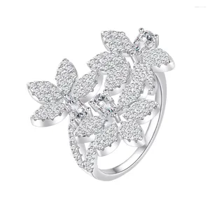 Cluster Ringen Bloemblaadjes En Bladeren Licht Ingelegd Met Diamanten S925 Zilveren Ring Gepersonaliseerde Creatieve Niche Sieraden Voor Vrouwen