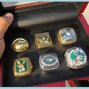 Cluster anneaux Philadelphie 6pcs Eagle American Football Team Champions Championship Ring Set avec Box Box Souvenir Men Fan Gift D Dhavo